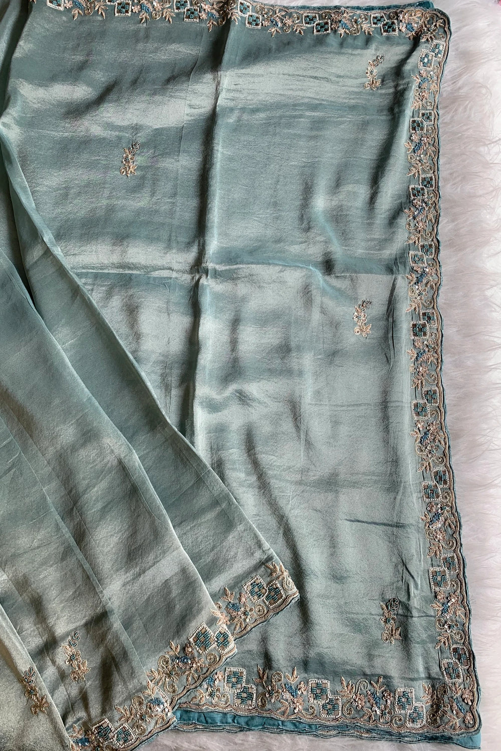 Sea Green Embellished Tissue Saree 5760 01