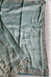 Sea Green Embellished Tissue Saree 5760 01
