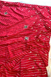 Red Leheriya Russian Silk Saree with Applique 5846 04