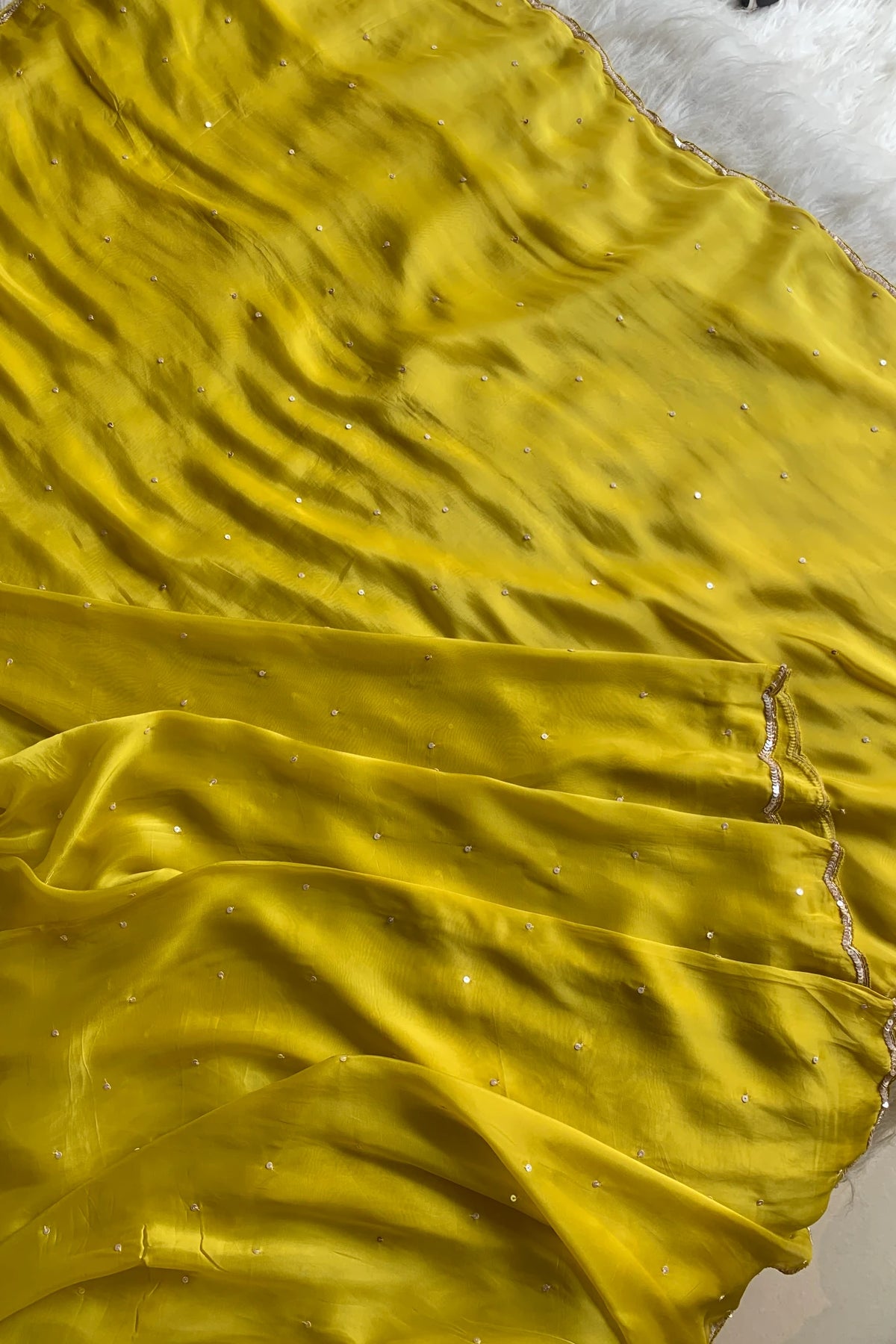 Yellow Embellished Habutai Silk Saree 5650 03