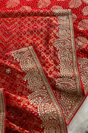 Red Banarasi Bandhej Gota Saree 5544 16