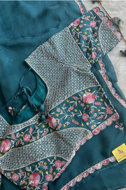 Teal blue Organza Sequins Saree 4843-05