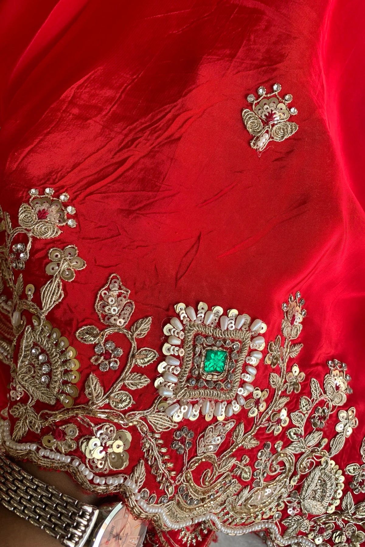 Red Crepe Silk Saree 5666 14