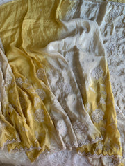 Ivory & Yellow Tissue Saree with Appliqué Work, Pearl & Sequin Scallop Border 5895 05
