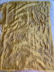 Ivory & Yellow Tissue Saree with Appliqué Work, Pearl & Sequin Scallop Border 5895 05