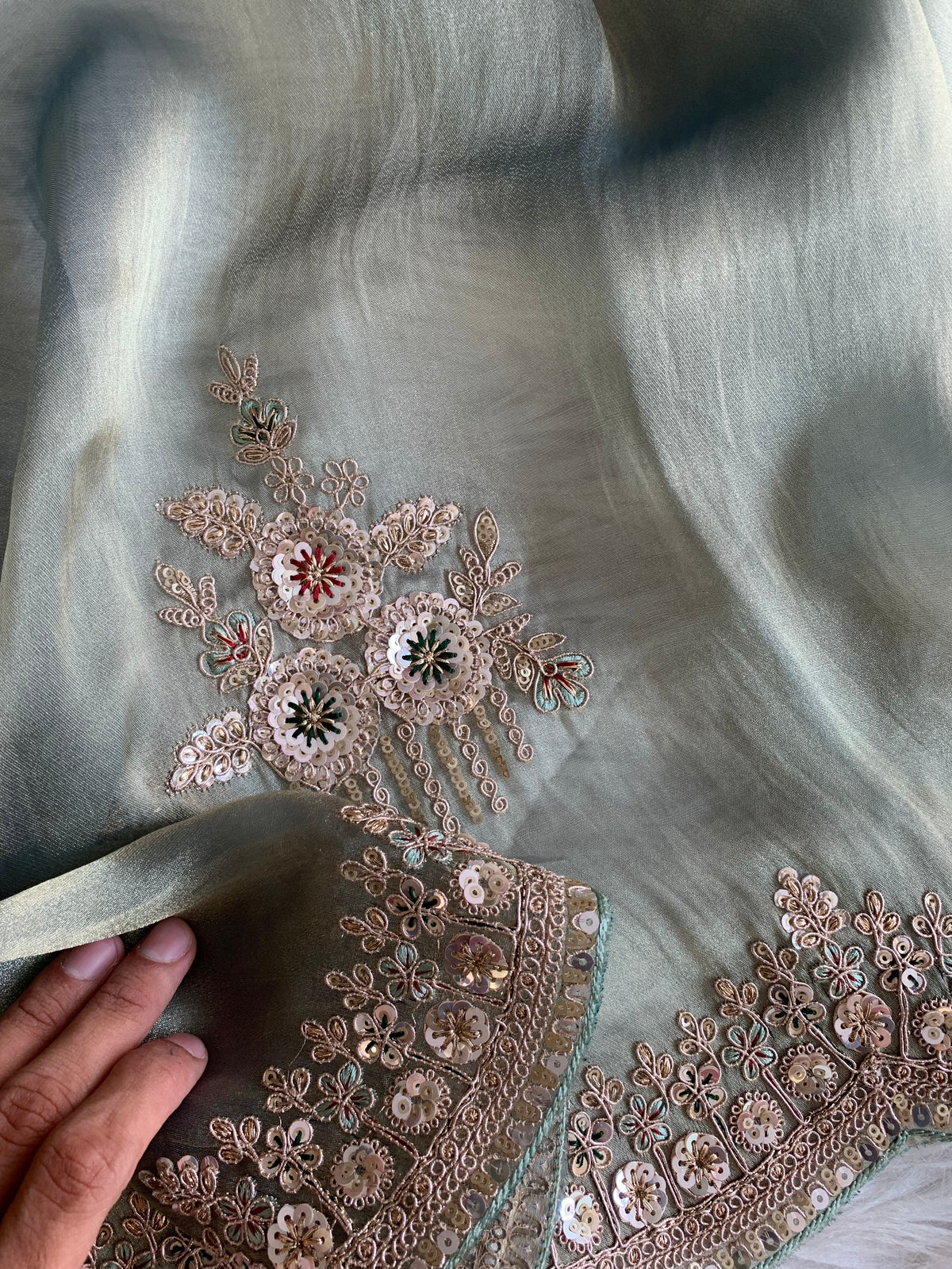 Organza Saree with Dori, Sequin, Pearl & Thread 5918 01