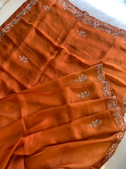 Orange Organza Saree with Zardosi, Aari, Beads & Sequin 5895 22