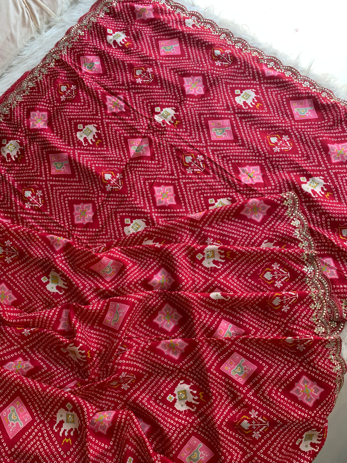 Red Patola Modal Silk Saree with Elephant Motifs 5891 04
