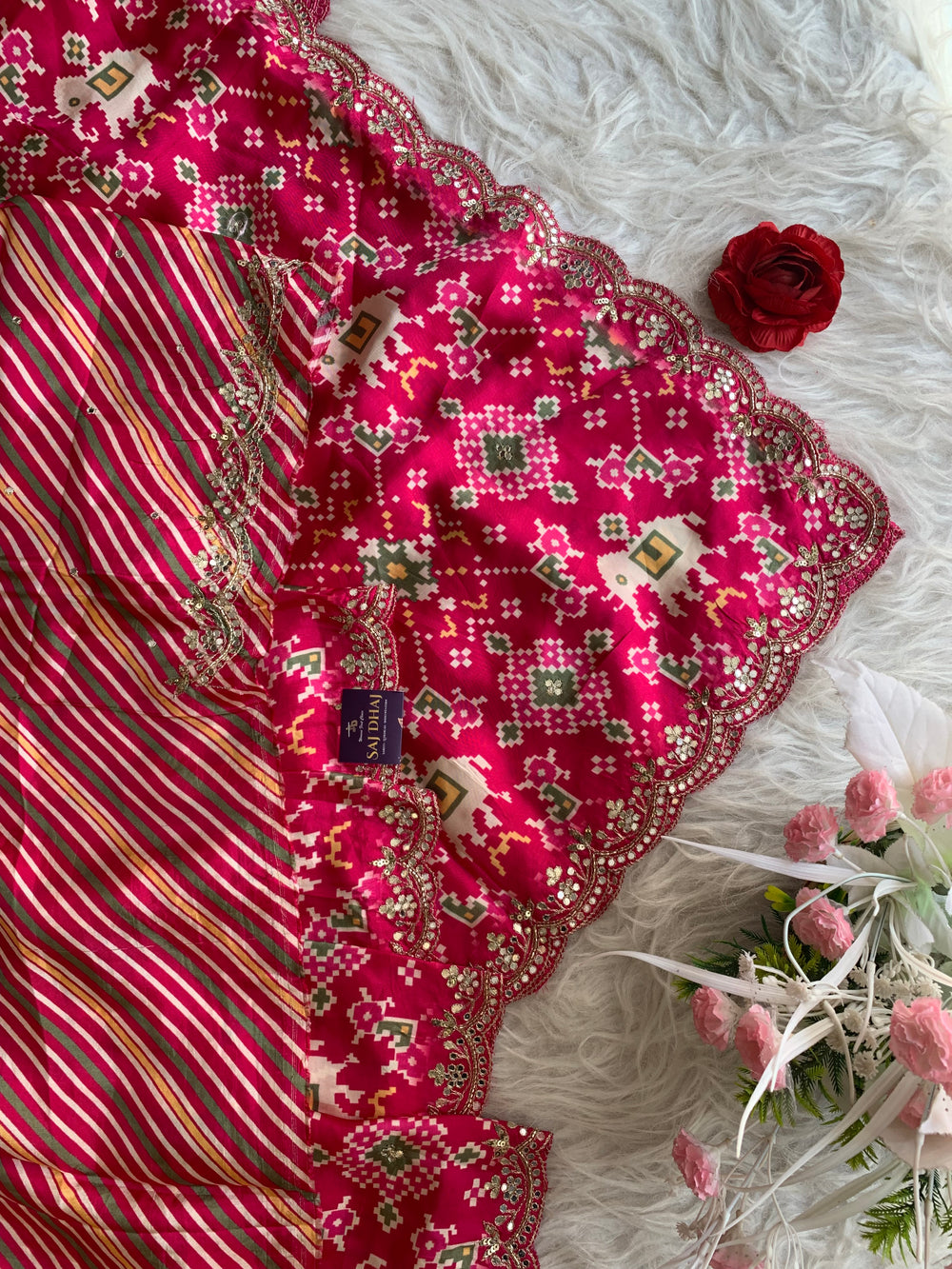 Pink Patola Modal Silk Saree with Elephant Motifs 5891 04