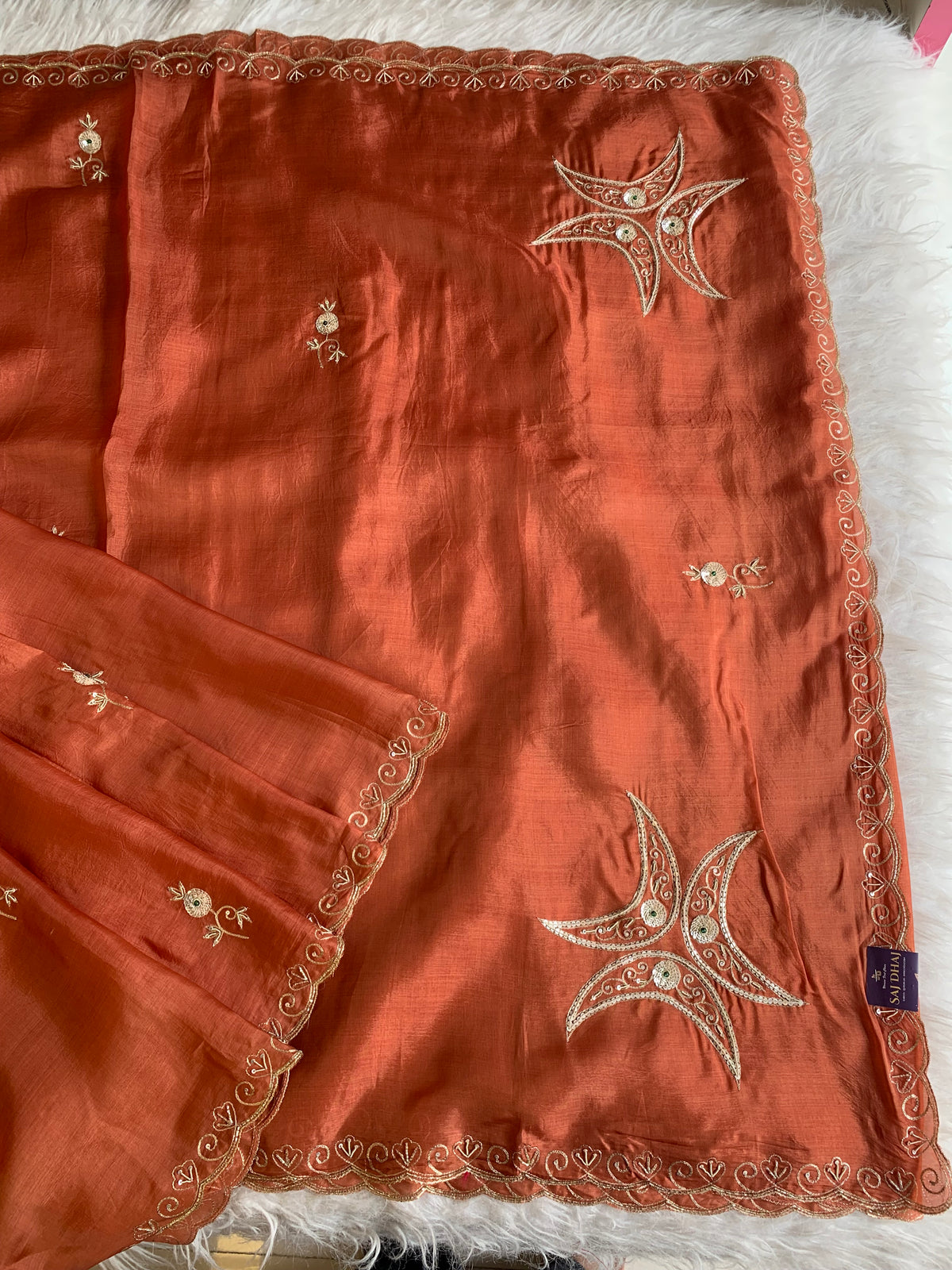 Kora Silk Saree with Aari, Zardosi & Sequin Work 5919 04