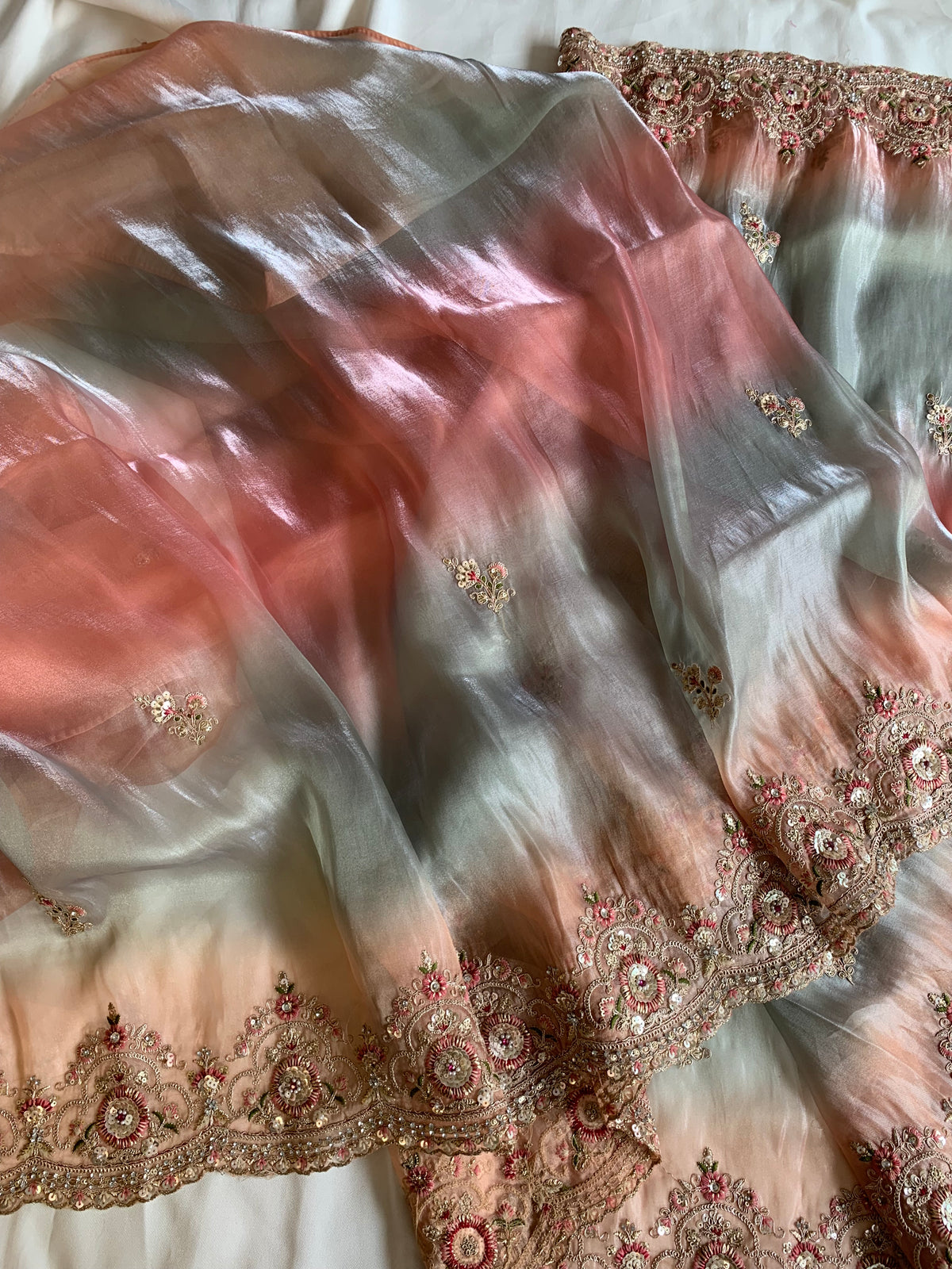 Shaded Organza Saree with Dori, Aari & Stone Work 5923 06