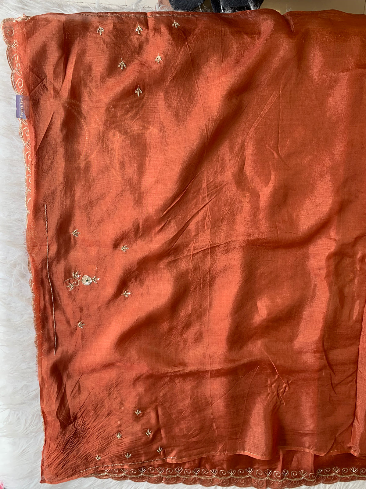 Kora Silk Saree with Aari, Zardosi & Sequin Work 5919 04