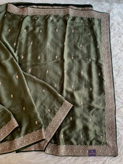 Dark Green Crepe Saree with Aari Zari 5915 09
