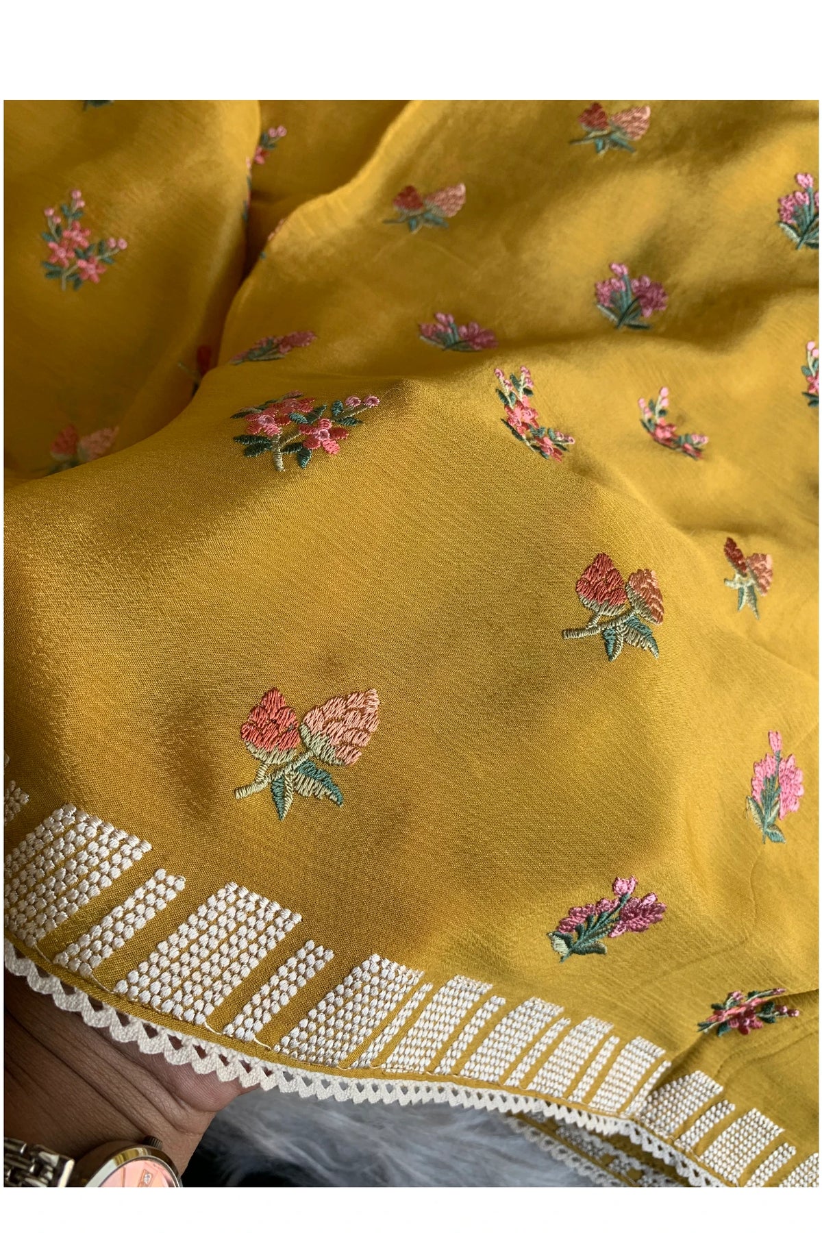 Mustard Yellow Chinnon Georgette Saree 5752 07