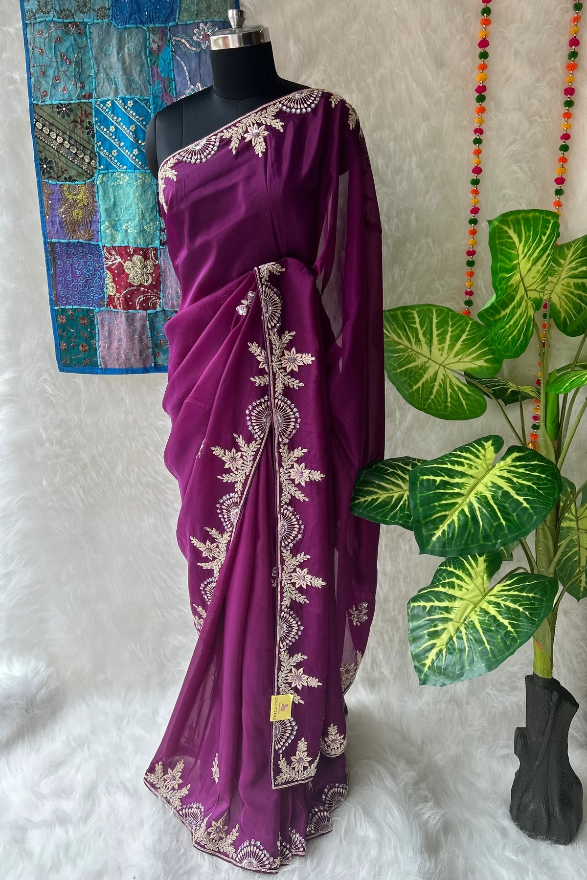 Ethereal Wine Zardosi Saree 5068-02