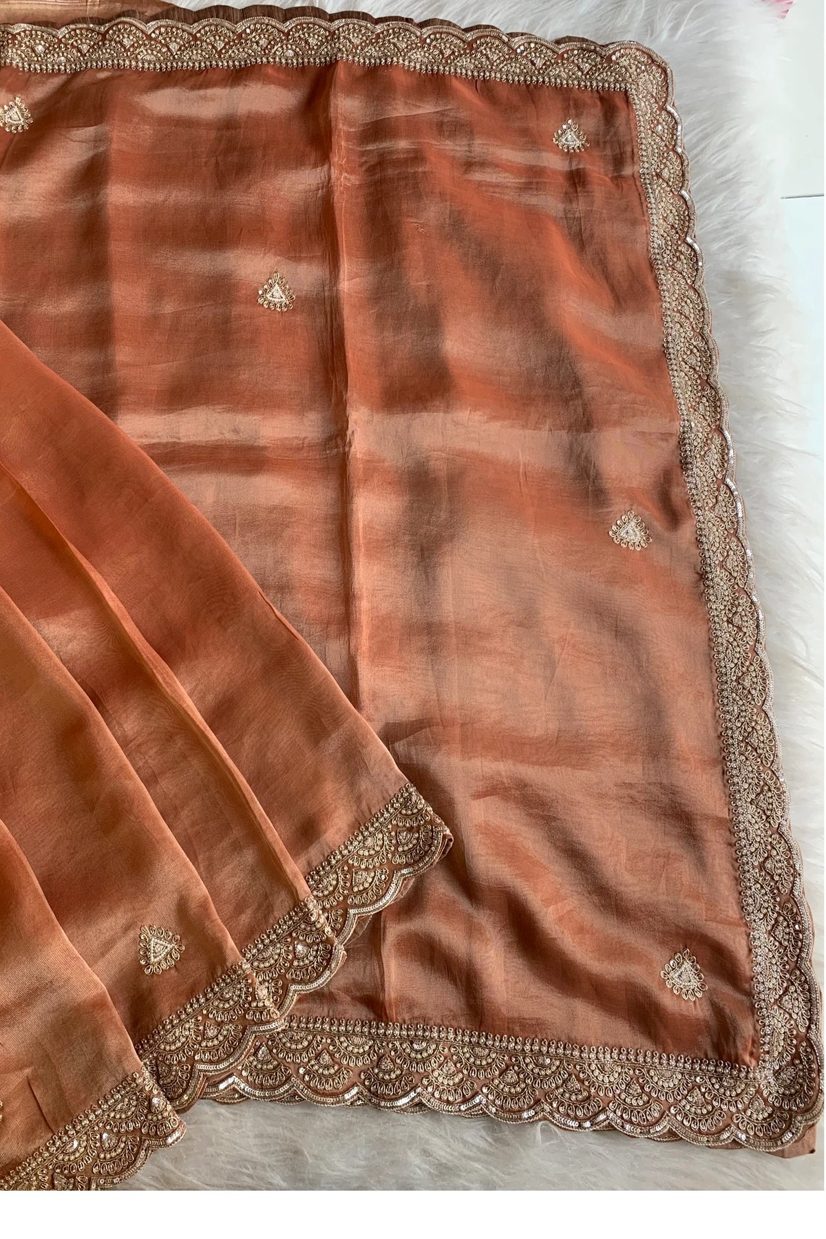 Rust Orange Tissue Silk Saree 5792 02