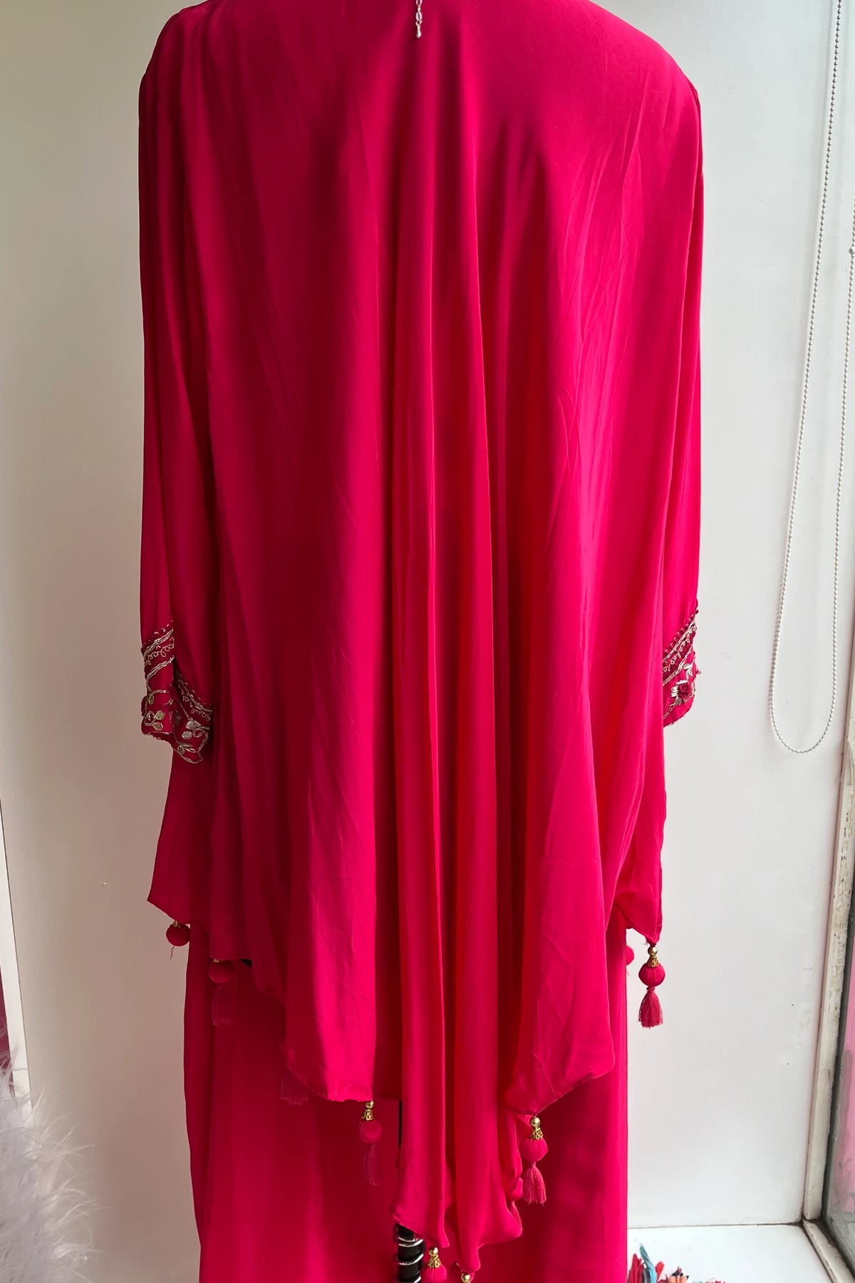 Hot Pink Designer Cowl Skirt Set with Zardosi & Thread Work 5336 01