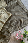 Olive Green Embellished Habutai Silk Saree 4721 01
