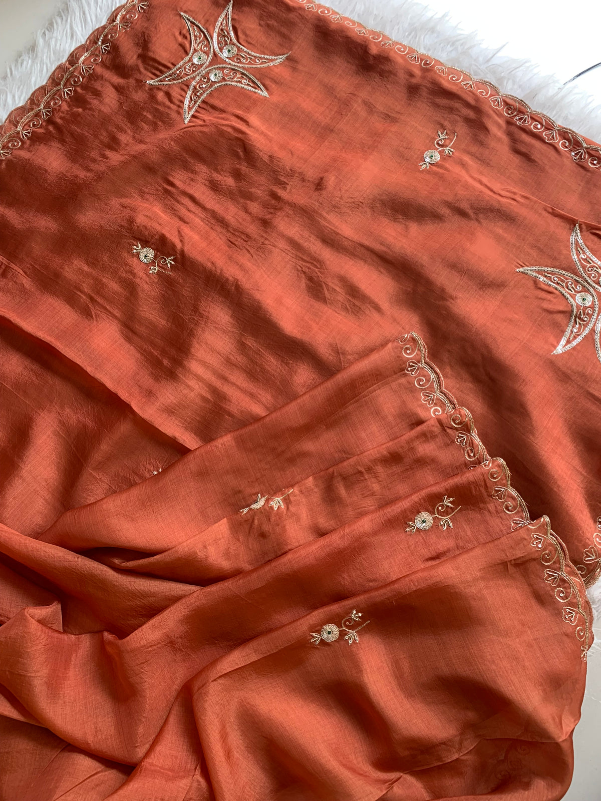 Kora Silk Saree with Aari, Zardosi & Sequin Work 5919 04