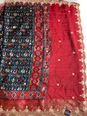 Blue Patola Silk Saree with Red Pallu & Zardosi Work 5888 08