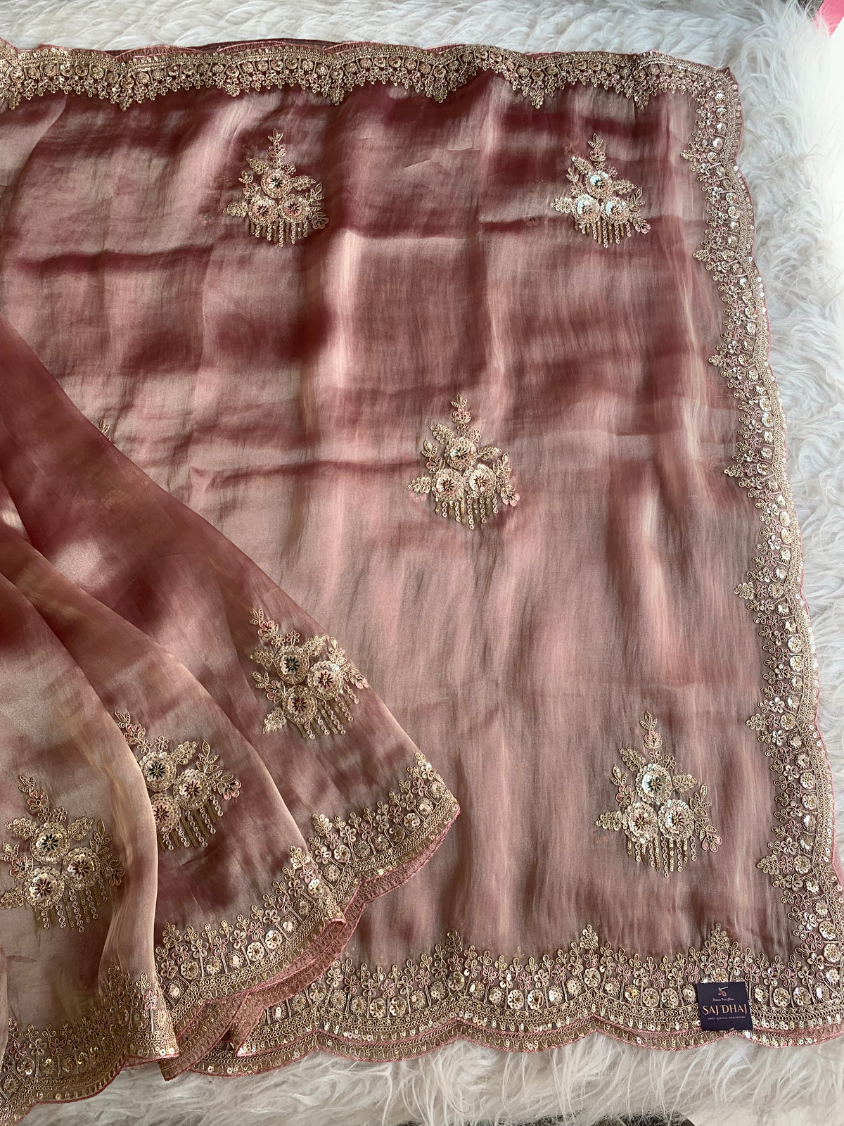 Organza Saree with Dori, Sequin, Pearl & Thread 5918 01