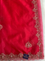Red, Orange & Pink Shaded Organza Saree with Aari & Zardosi Work 5902 12