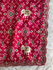 Pink Patola Modal Silk Saree with Elephant Motifs 5871 09