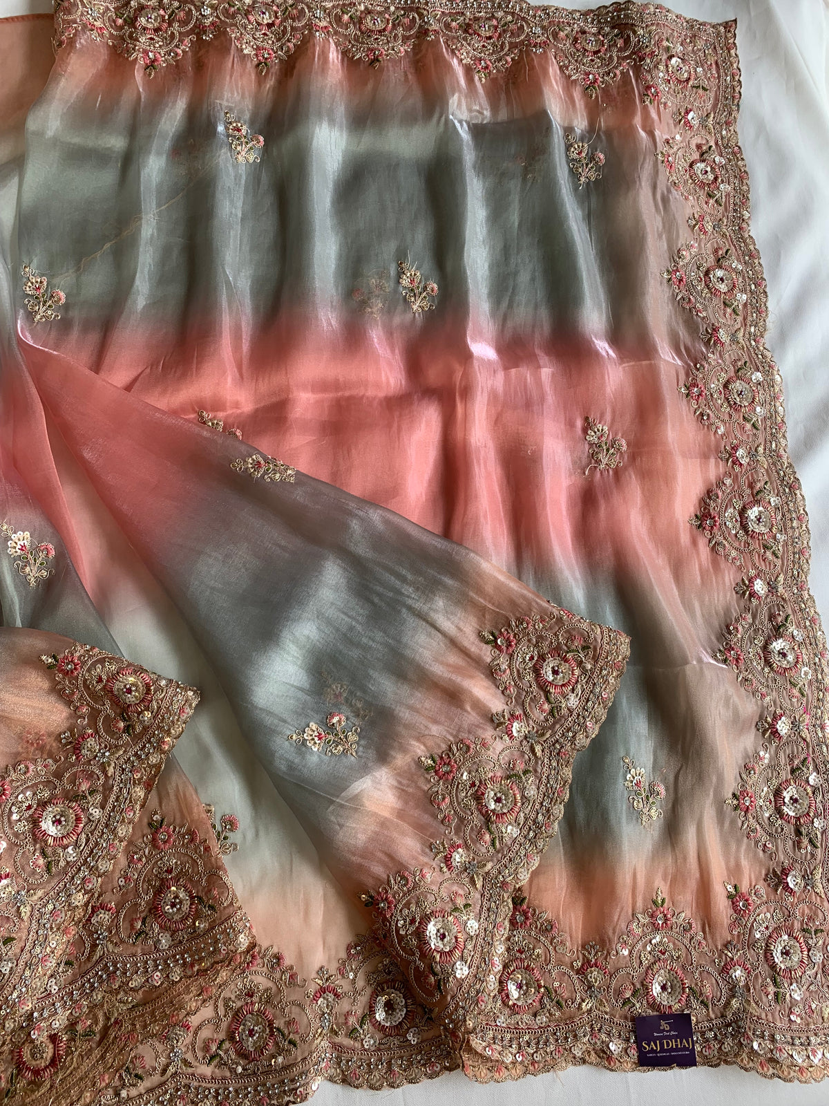 Shaded Organza Saree with Dori, Aari & Stone Work 5923 06