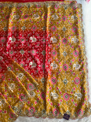 Red & Yellow Patola Modal Silk Saree with Elephant Motifs 5891 04