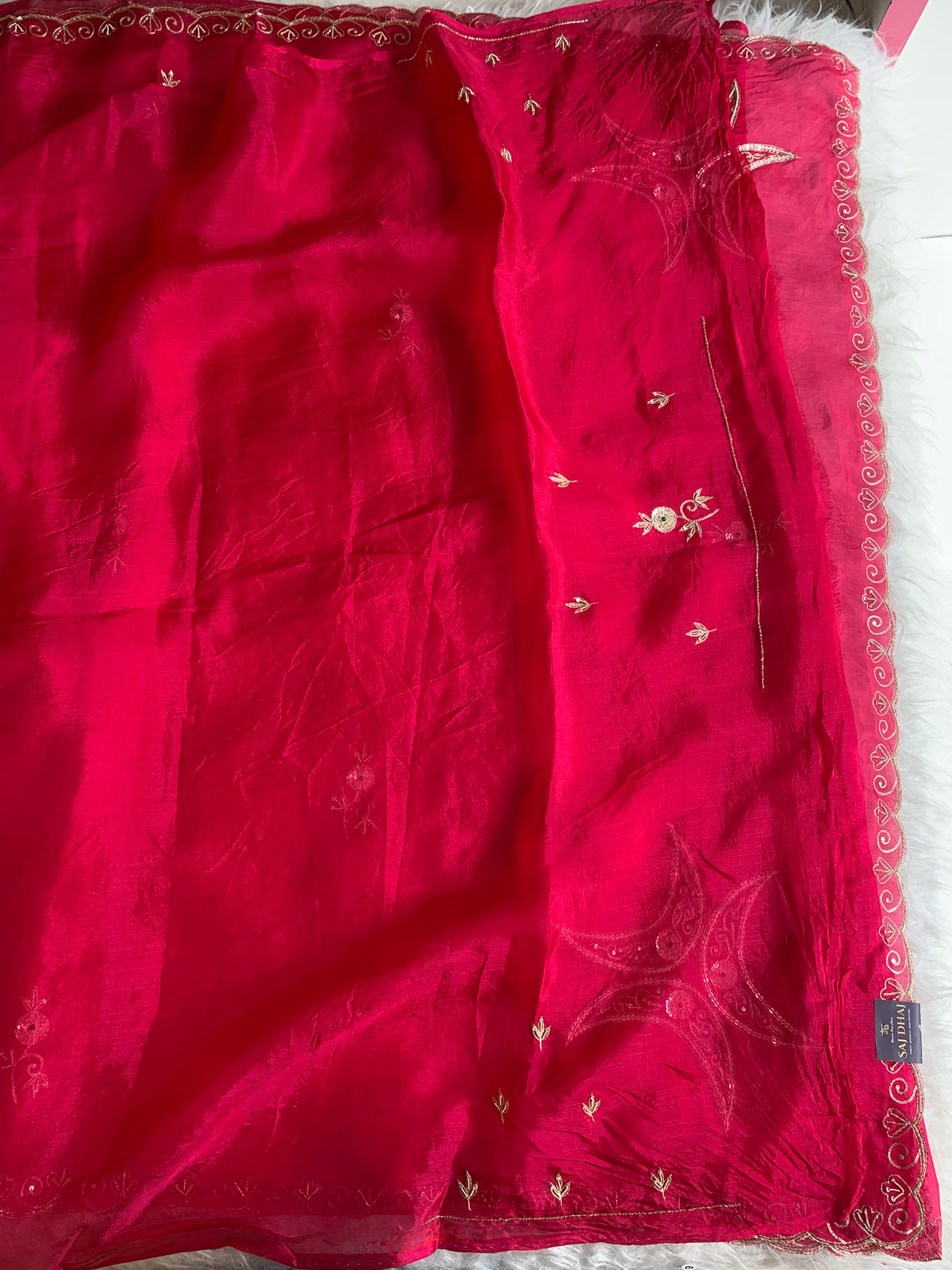 Kora Silk Saree with Aari, Zardosi & Sequin Work 5919 04