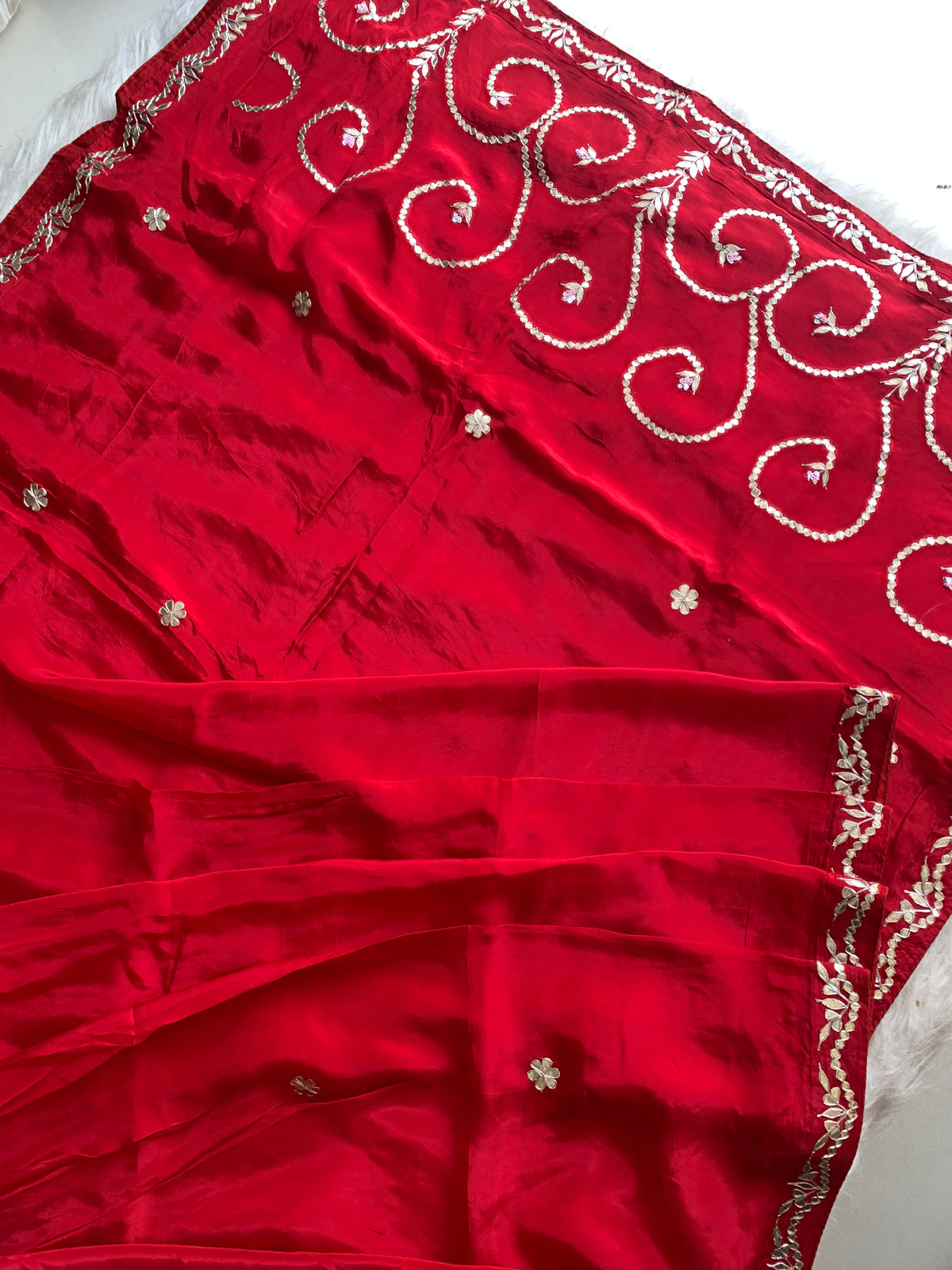 Red Habutai Silk Saree with Gota Patti & Sequin 5871 07
