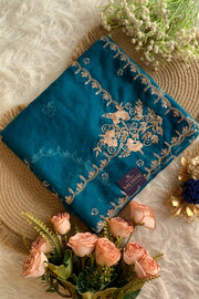 Peacock Blue Soft Organza Saree 5850 04