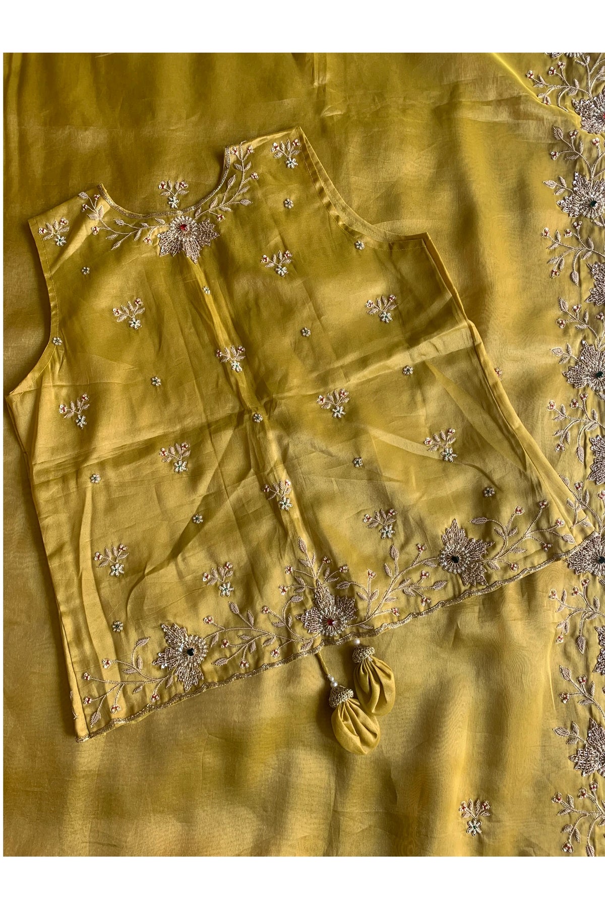 Mustard Kanchi Tissue Saree 5764 15