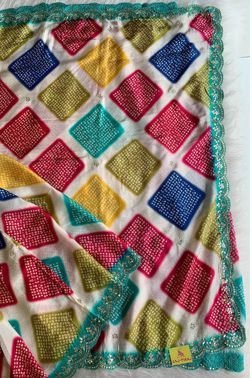 Multicolor Russian Silk Saree with Blue Border 5755 04