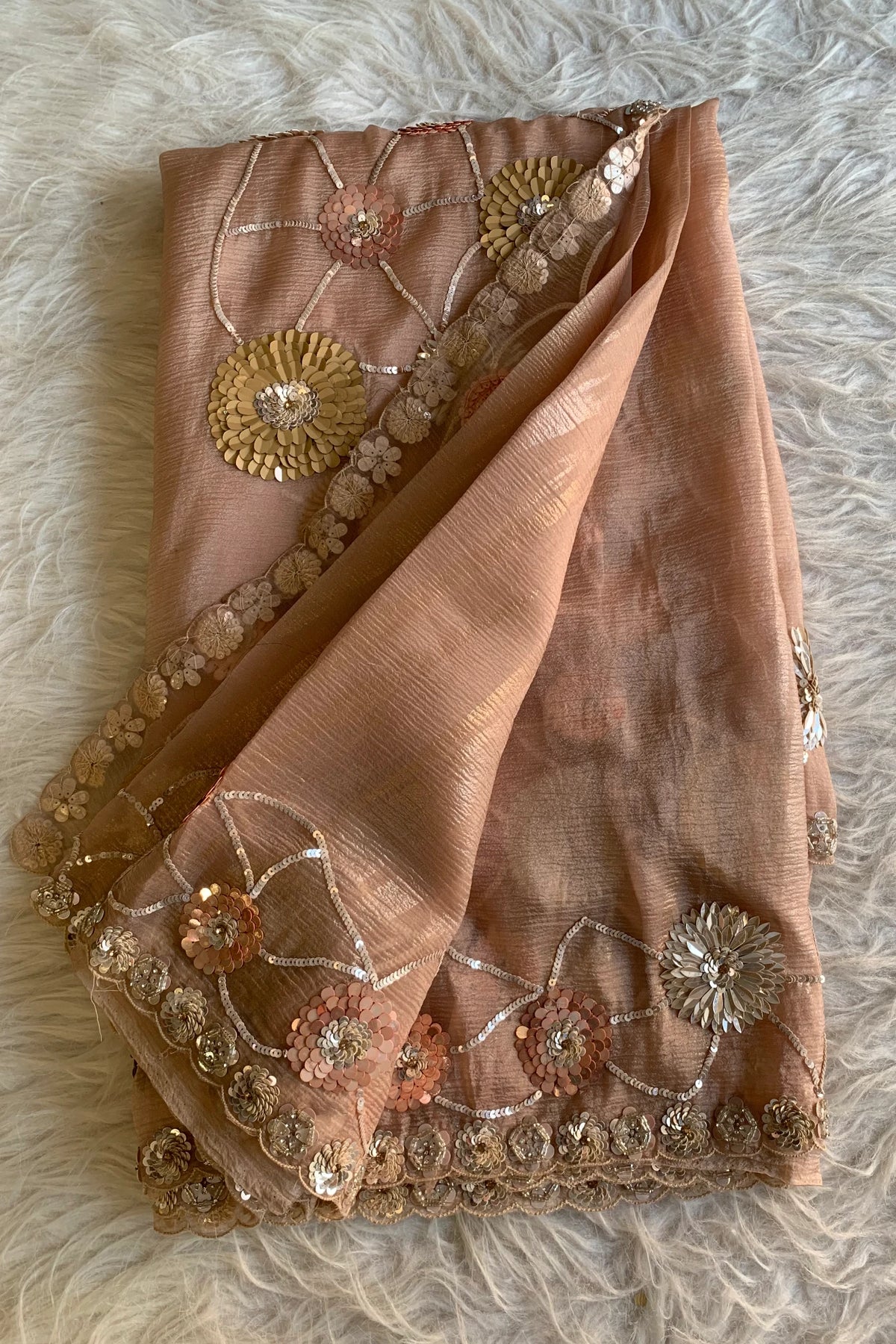 Peachy Orange Textured Organza Saree 5851 01