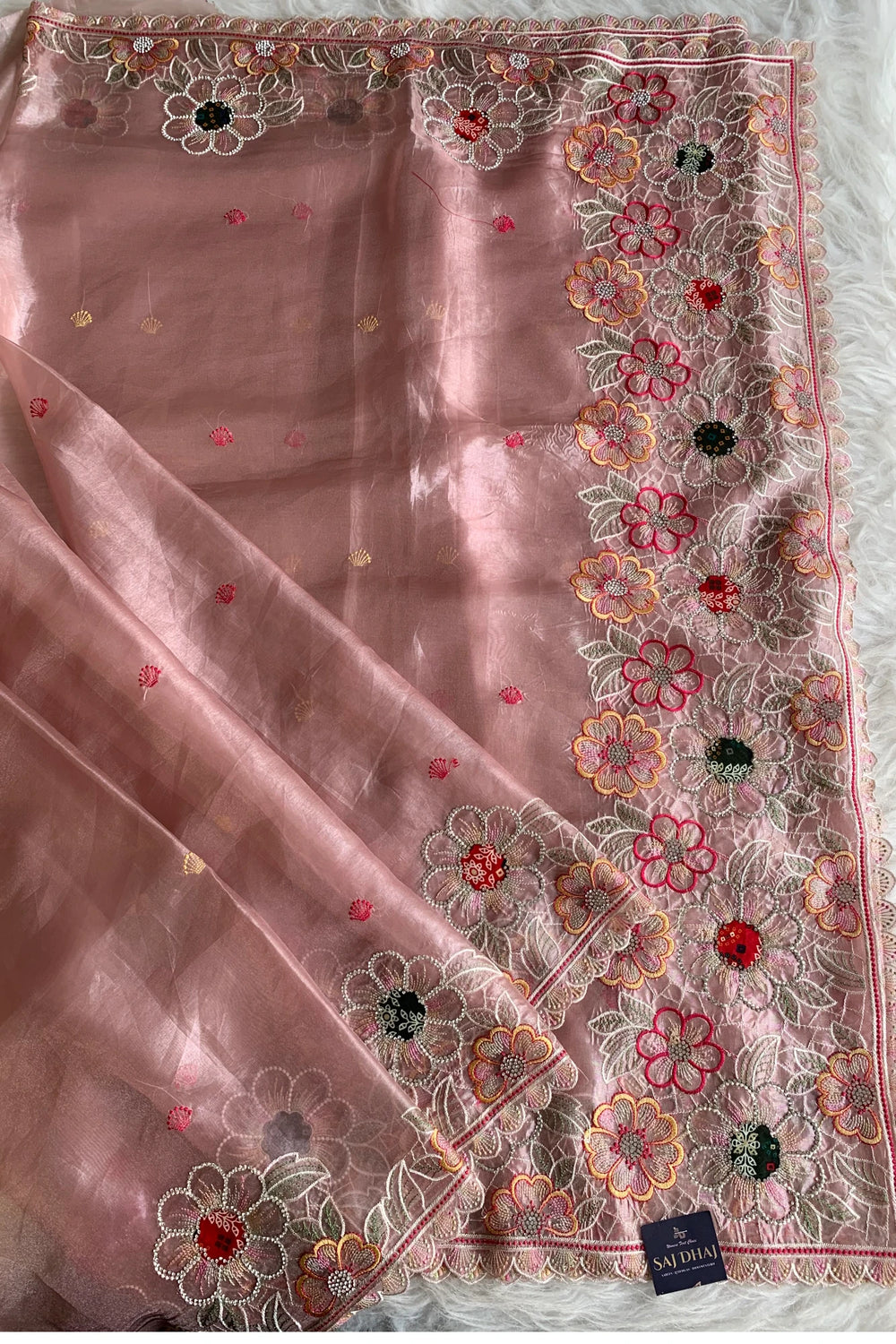 Peach Tissue Organza Saree 5786 09