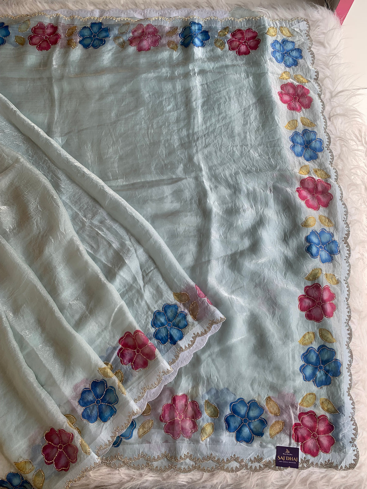 Chinon Silk Saree with Floral Stone Work 5915 13