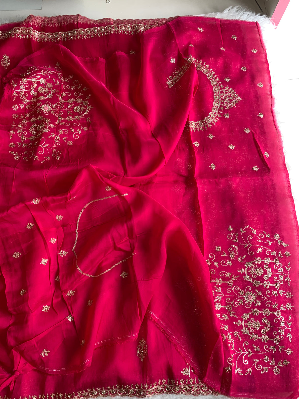 Rani Pink Organza Saree with Heavy Pallu 5895 01