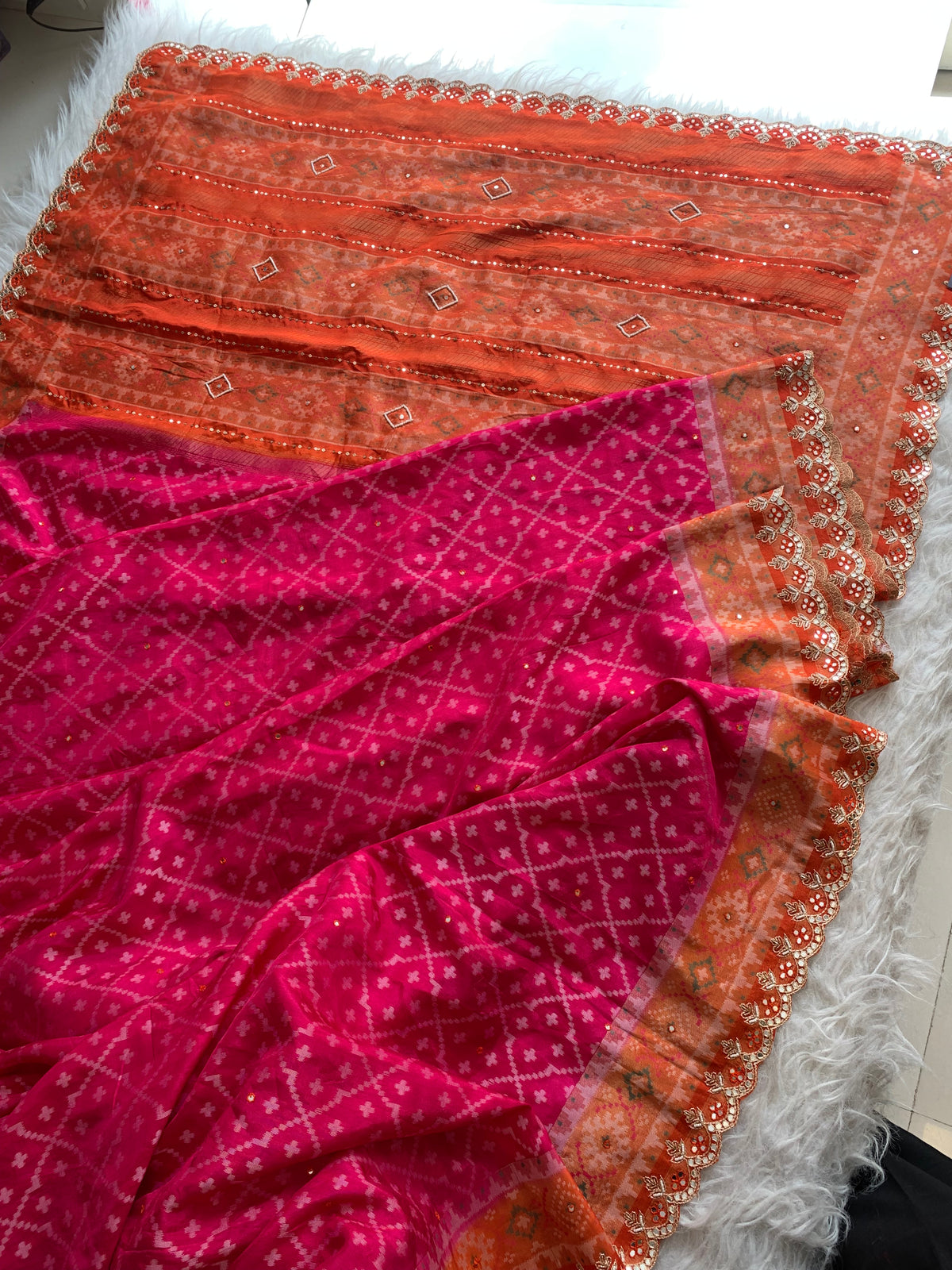 Pink Patola Silk Saree with Orange Pallu 5939 03
