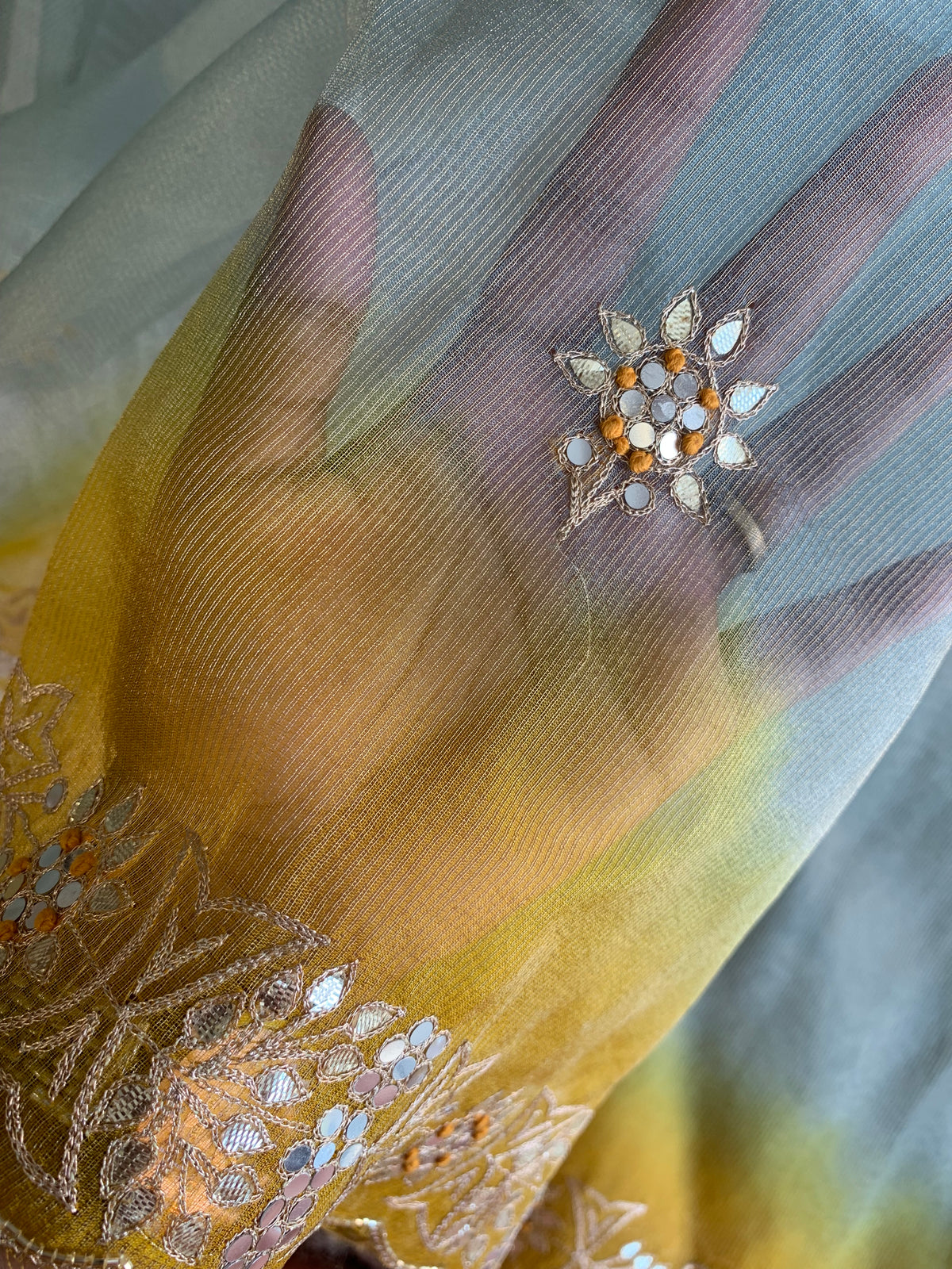 Blue & Yellow Shaded Organza Saree 5891 07