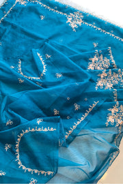 Peacock Blue Soft Organza Saree 5850 04