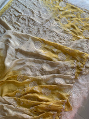 Ivory & Yellow Tissue Saree with Appliqué Work, Pearl & Sequin Scallop Border 5895 05