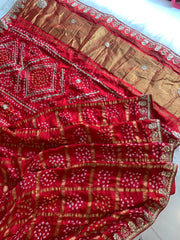 Red Bandhej Gaji Silk Saree with Gharchola 5885 04