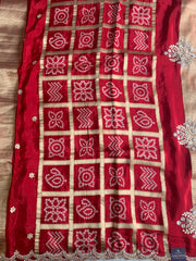 Red Habutai Silk Saree with Gharchola Pallu & Gota Zardozi Work 5901 37
