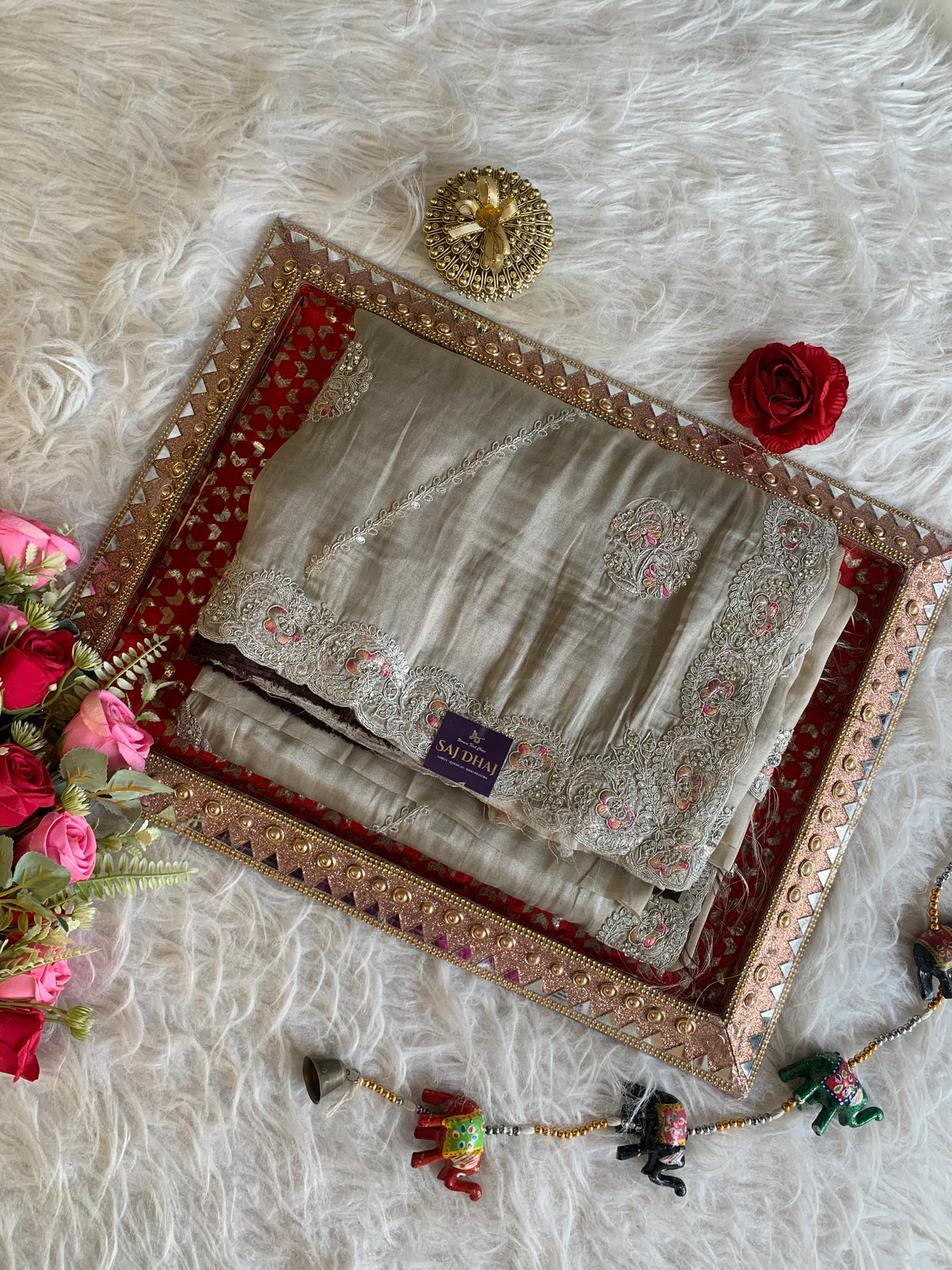 Tissue Saree with Dori, Stone & Thread Work 5915 12