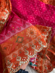 Pink Patola Silk Saree with Orange Pallu 5939 03