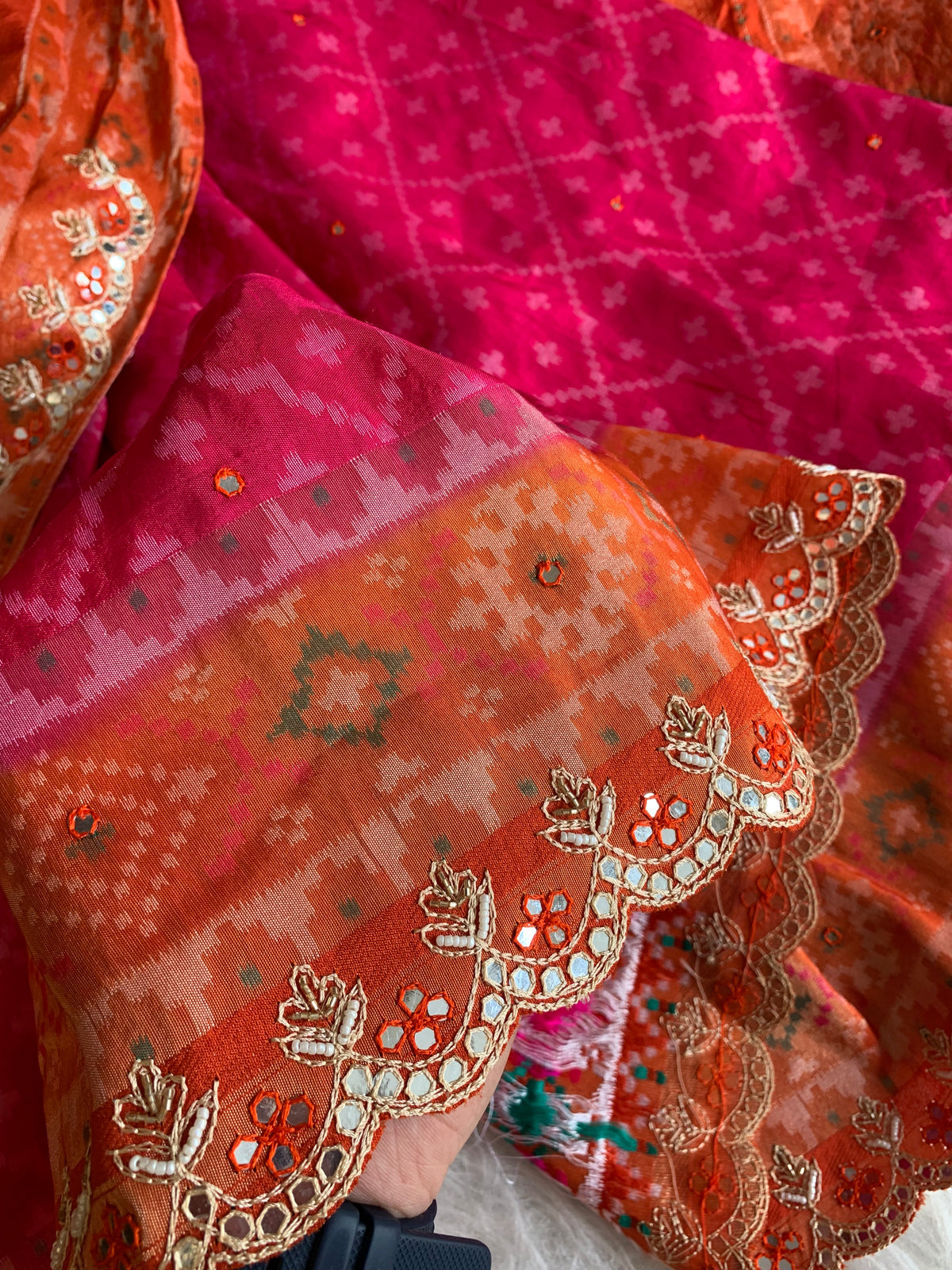 Pink Patola Silk Saree with Orange Pallu 5939 03