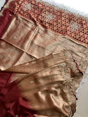 Maroon Tissue Saree with Gold Weaving & Zardosi Work 5895 09 (PRE ORDER)
