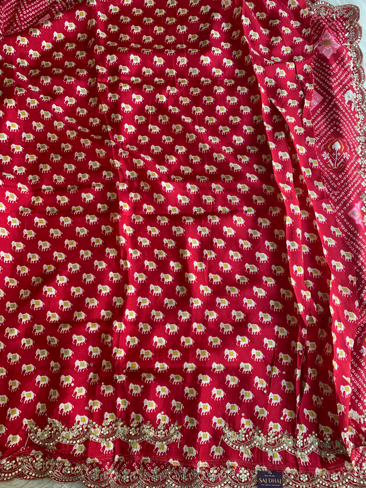 Red Patola Modal Silk Saree with Elephant Motifs 5891 04