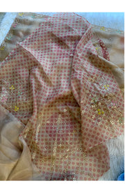 Gota Patti Organza Saree Tie Dye Effect Beige 5838 01